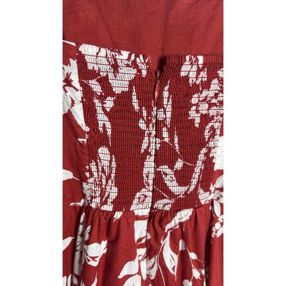 MADEWELL Womens 6 Red Floral Adjustable Straps Square Neck Smock Back MIDI Dress - Picture 8 of 11
